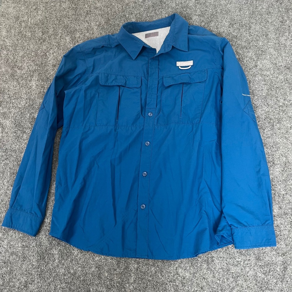 Columbia PFG Bahama II Long Sleeve Fishing Shirt Blue Mens AM9154 Omni-Shield
